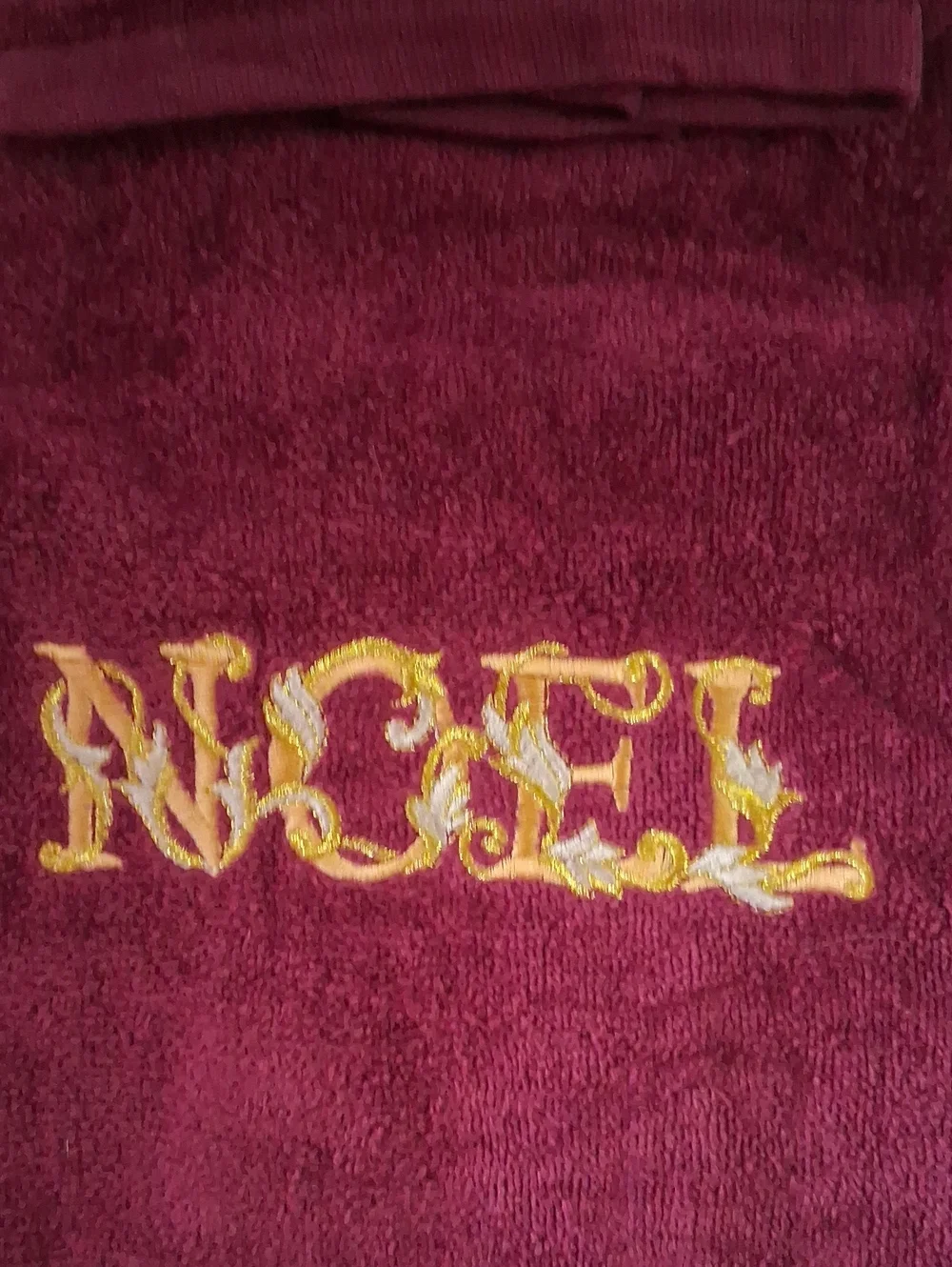 Christmas NOEL 3 Pc Burgundy Towel & Washcloth Set - Gold/Silver Embroidered NEW